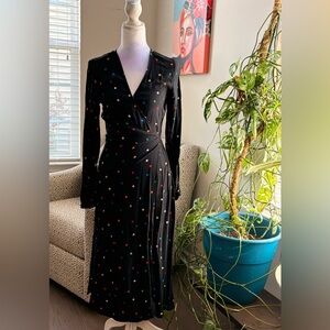 New Look Black Long Sleeve Wrap Dress with Multicolor Polka Dots